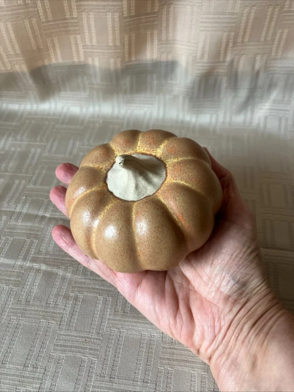 Decorative Ceramic Pumpkin Small Round Speckled Tan, Yellow & Orange Fall